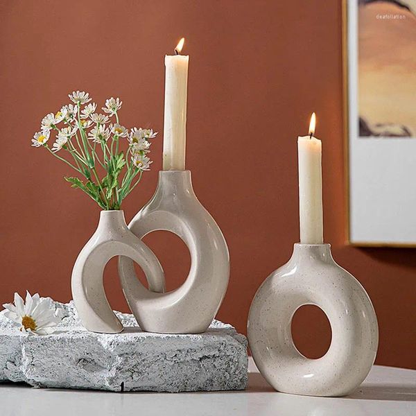 Portacandele Vilead Portacandele in ceramica Ciambella Decorazione per la casa Candeliere Tavolo da pranzo Soggiorno Regalo di nozze Accessori per decorazioni Nordico