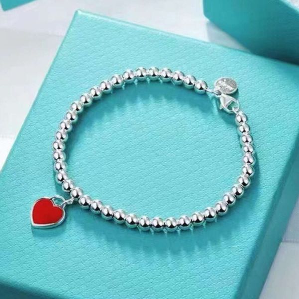 Catene Bracciali di lusso da donna Tiff Bangle Love Ciondolo smaltato a forma di cuore Catena a mano femminile Tiffanjewelry S925 Bracciale in argento per ragazza amica Q8ad