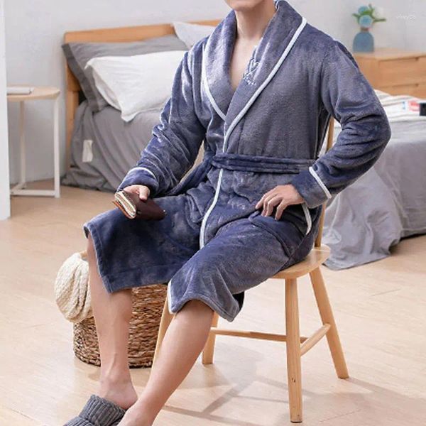 Männer Nachtwäsche Männer Flanell Bademantel Pyjamas Winter Warme Casual Robe Langarm Plüsch Schal Männlich Bad Lounge Nighty Hause Kleidung