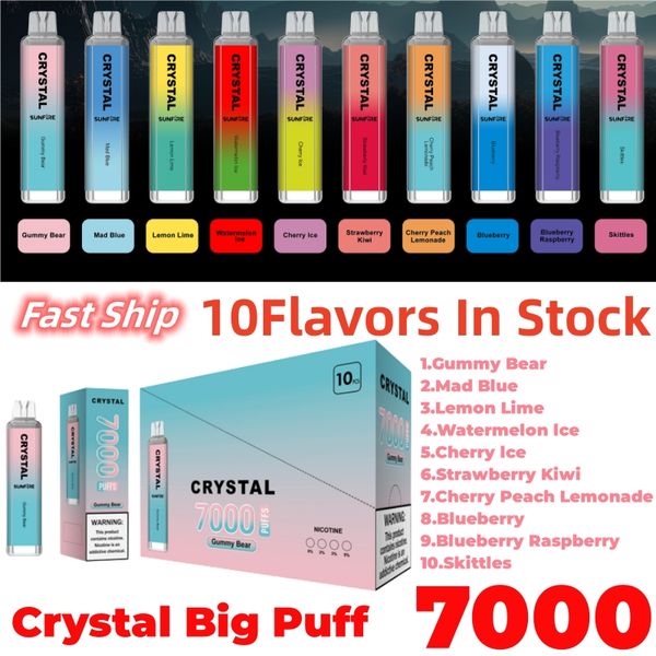 Big Puff Crystal Bar Sunfire 7000 Puffs Ondosable E Сигарета 16 мл предварительно заполненной 1300 мАч.