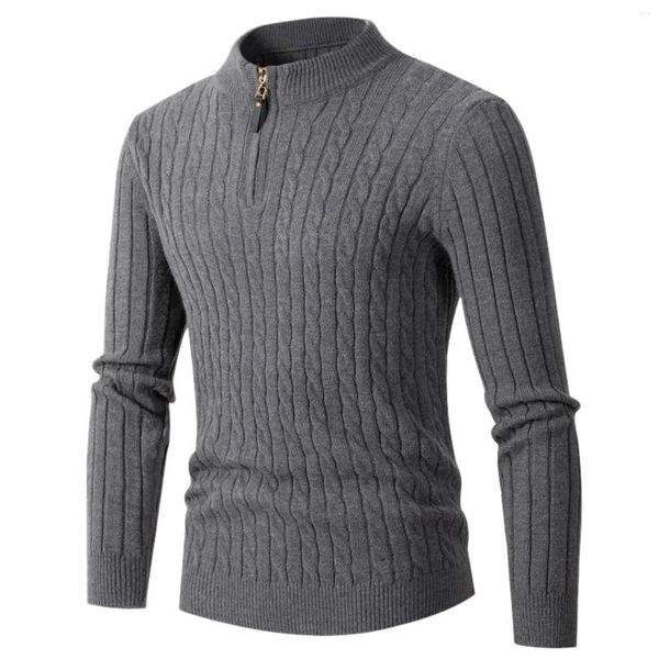 Suéter masculino suéter gola com zíper pulôver outono inverno casual quente preto cinza cáqui azul vintage masculino
