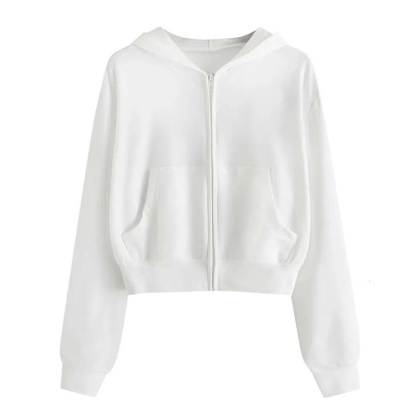 Felpe con cappuccio da donna Felpe con cappuccio con zip e stringhe per ragazze adolescenti Felpe con cappuccio nere bianche grigie Harajuku Moda coreana Crop Top Giacche 231030