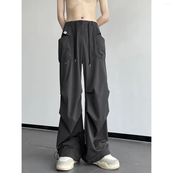 Erkek kot paraşütçü tulumlar yaz Amerikan fonksiyonel cadde geniş bacak şarj pantolon moda marka gevşek düz tüp