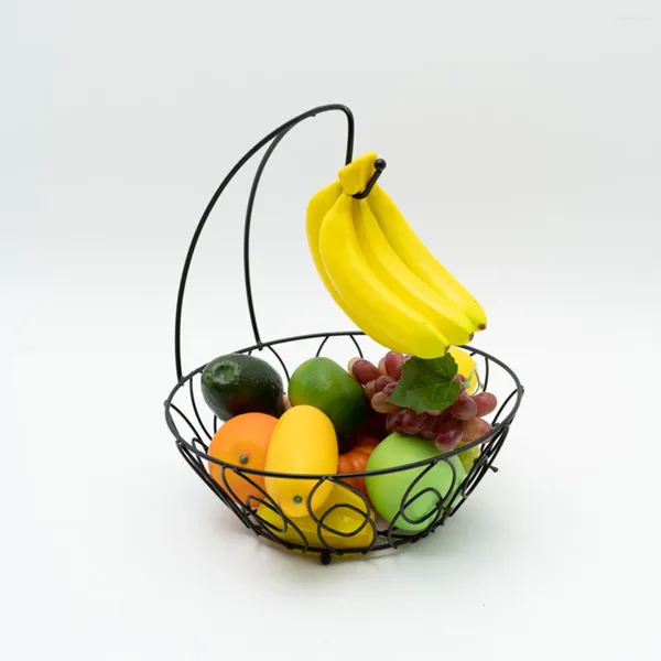 Teller Arbeitsplatte Obst Gemüse Korb Schüssel Aufbewahrung mit Bananenaufhänger für Küche Metalldraht Brot Zwiebeln Kartoffeln