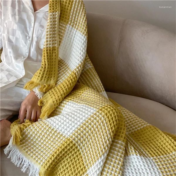 Coperte Coperta in nappa di cotone lavorato a maglia nordica Plaid in rilievo Waffle Caldo divano Copriletto Copriletto