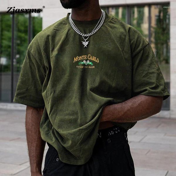 Camiseta masculina vintage solta manga curta o pescoço pulôver topo moda casual padrão impressão carta streetwear camiseta 2023 verão