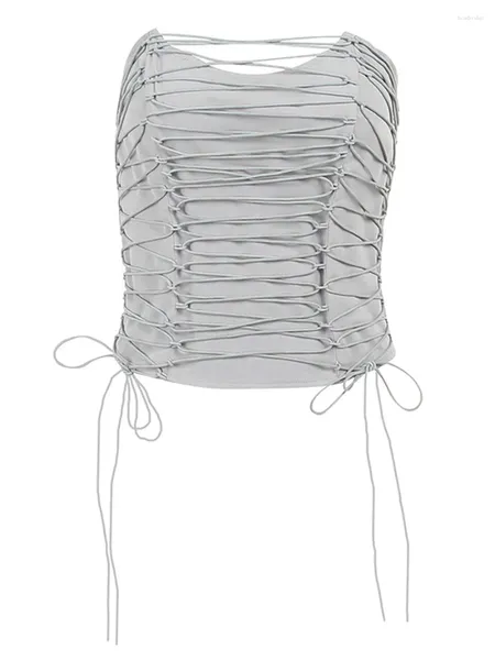 Cinture Donna S Y2K Top senza spalline con volant Elegante corsetto in pizzo Tubo senza schienale Slim Fit Crop Top Chic Summer Streetwear