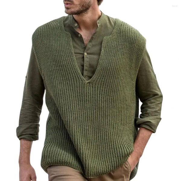 Erkek Yelekler Vintage Kintted Sweater Ye Gear Düz Renkli Kolsuz V Yağ İnce Fit Streç Yelek Sonbahar Kış Örgü Erkek Top Sokak Giysesi