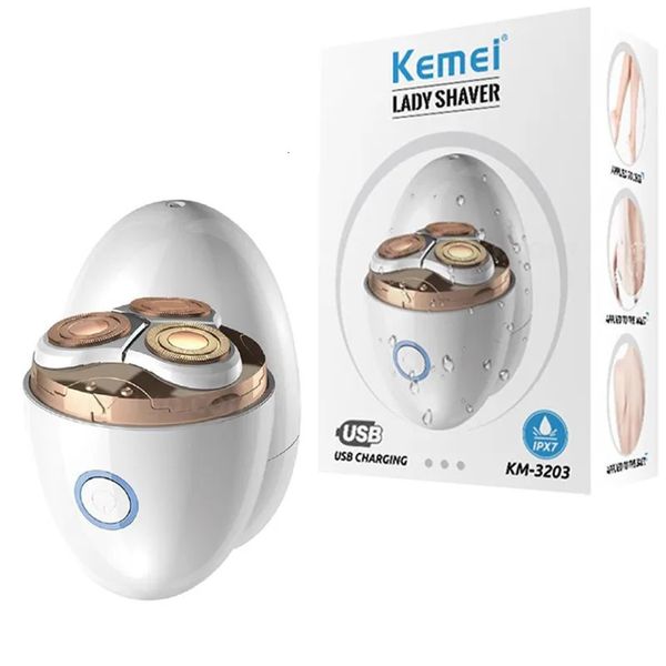 Depilador original kemei 3d feminino barbeador elétrico removedor de pêlos de corpo inteiro recarregável feminino perna biquíni senhora navalha uso seco molhado 231027