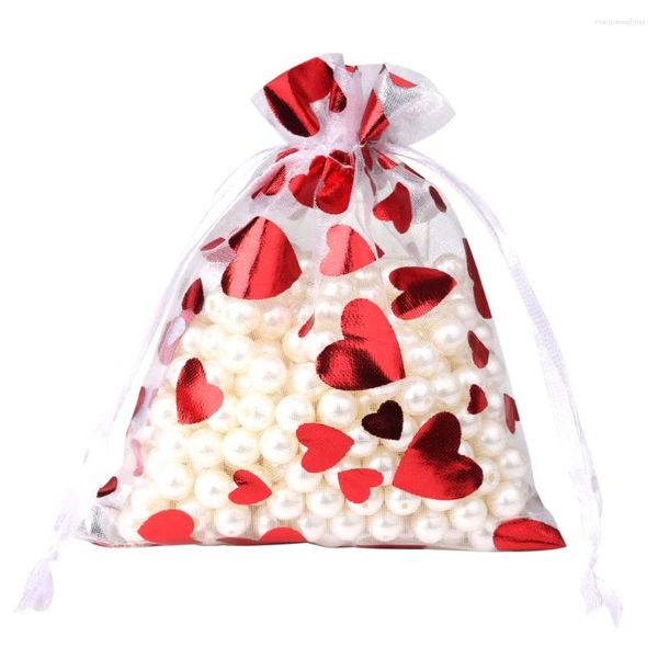 Sacchetti porta gioielli 25 pz/lotto Cuore Rosso Amore Sacchetti di Organza 9x12 cm 10x15 cm 13x18 cm Matrimonio Festa Di Natale Sacchetto di Immagazzinaggio di Caramelle Regalo