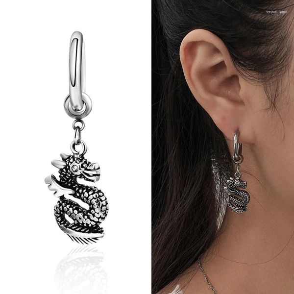 Boucles d'oreilles créoles donc une pièce Hip Hop titane acier Dragon crevaison pour unisexe bijoux de mode accessoires minimalistes