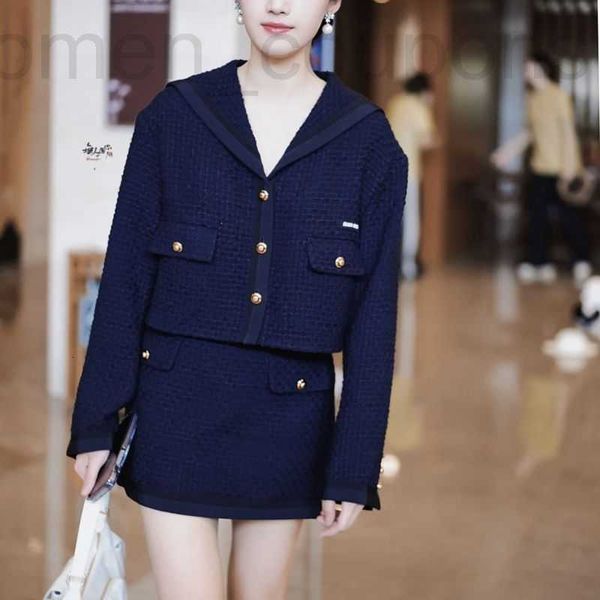 Дизайнерское женское пальто из двух частей Shenzhen Nanyou, новый высококачественный, модный и настраиваемый, дорогое плетение, темно-синий, маленькая ароматная девушка JLW1