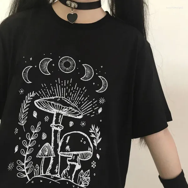 Женские футболки Harajuku Sun Moon Футболки с принтом грибов Уличная повседневная уличная одежда с круглым вырезом Женская одежда Модная рубашка Футболки с героями мультфильмов