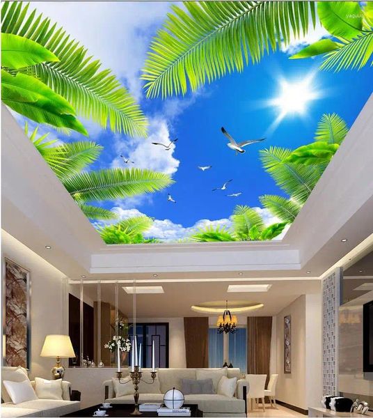 Wallpapers Custom Po Wallpaper Zenith Decke Blue Sky Palm Sun Seabirds Landscape Murals