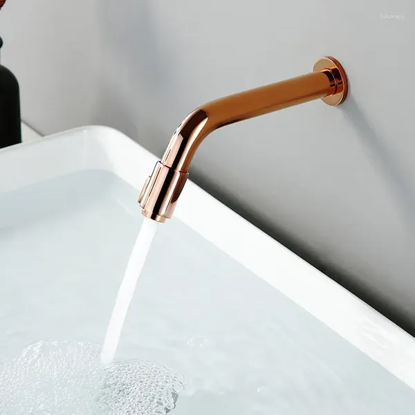 Badezimmer-Waschtischarmaturen Vidric Moderne wandmontierte Roségold-Waschtischarmatur Einhand-Rundmessingzubehör Kaltes Wasser