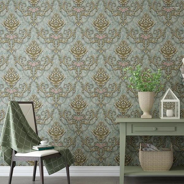 Wallpapers European-style Wallpaper Luxury 3d Three-dimensional High-grade Non-woven Fabric Retro American Background Living Room