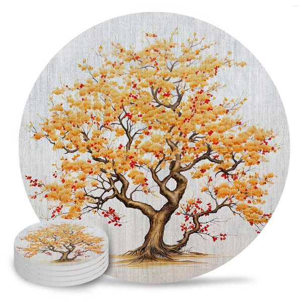 Sottobicchieri da tavola Albero Sottobicchieri in ceramica ad acquerello Tappetino assorbente per stoviglie Caffè Sala da pranzo Decorazione Tovaglietta regalo