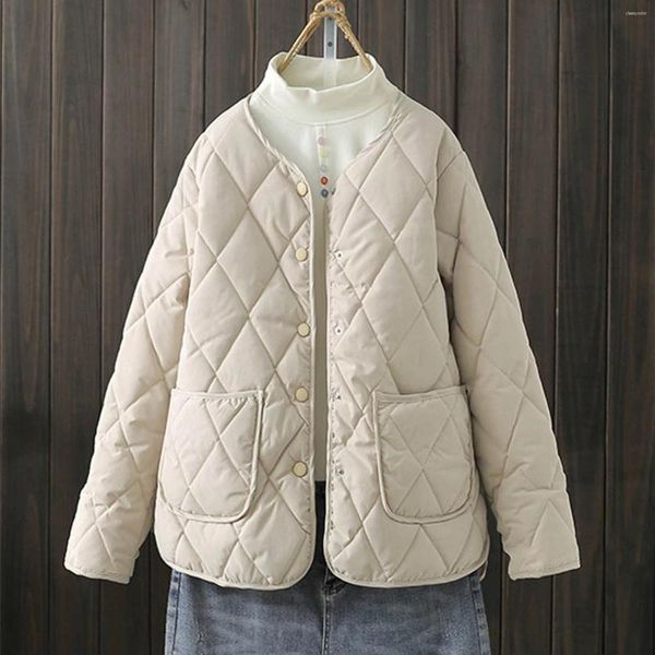 Giacche da donna Giacca autunno e inverno Cappotto Moda Semplice girocollo con diamanti Collo leggero in cotone tinta unita Tasche superiori