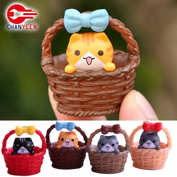 Dekorative Objekte, Figuren, niedlicher Korb, Katze, Ornament, Miniatur-Kätzchen-Statue für Kinder, Kinder, Baby, Geburtstagsgeschenk, Zimmer, Garten, Auto, Heimdekoration, 231030