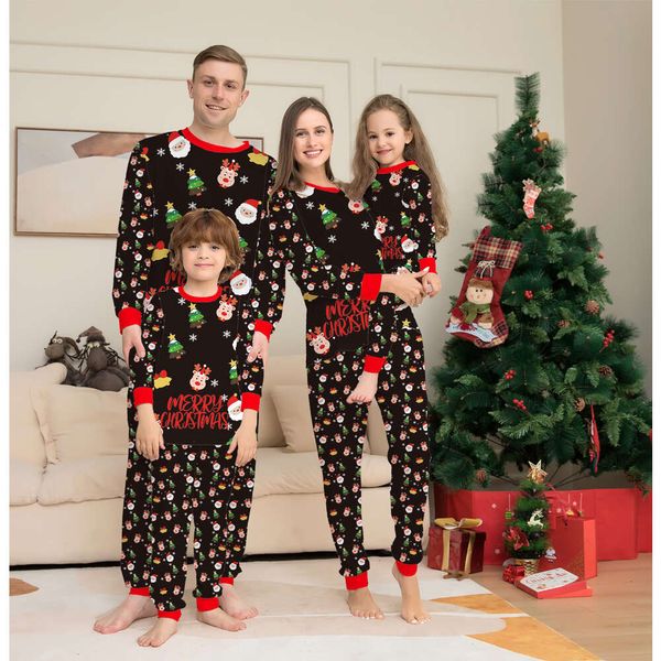 Xmas Family Matching Pamas 2023 Christmas Deer Babbo Natale Stampa Pjs Abbigliamento per bambini adulti Set tuta per bambini + vestiti per cani