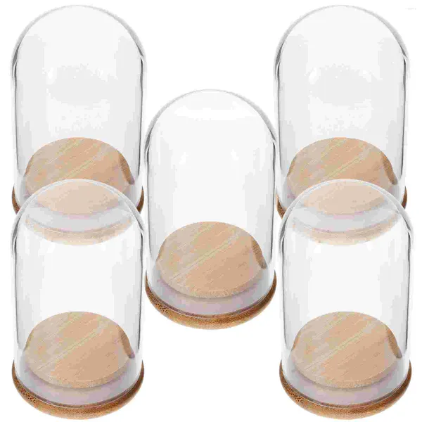 Vasi 5 pezzi Base a cupola in vetro Modello artigianale Display Tappi di sughero Custodia Cupole Porta figurine Custodia antipolvere