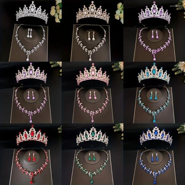 Haarspangen 3 teile/satz Kristall Braut Diademe Und Kronen Ohrringe Halskette Schmuck-Set Für Frauen Braut Rhinestoedding Zubehör Krone