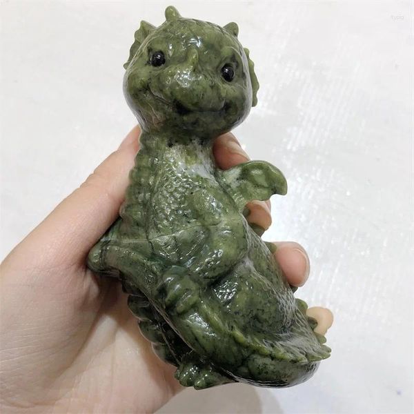 Figurine decorative Cristallo naturale Giada Cartone animato Drago Intaglio Lucido Potente Animale Guarigione Energia Gemme Artigianato Per Regalo di Halloween 1 pz