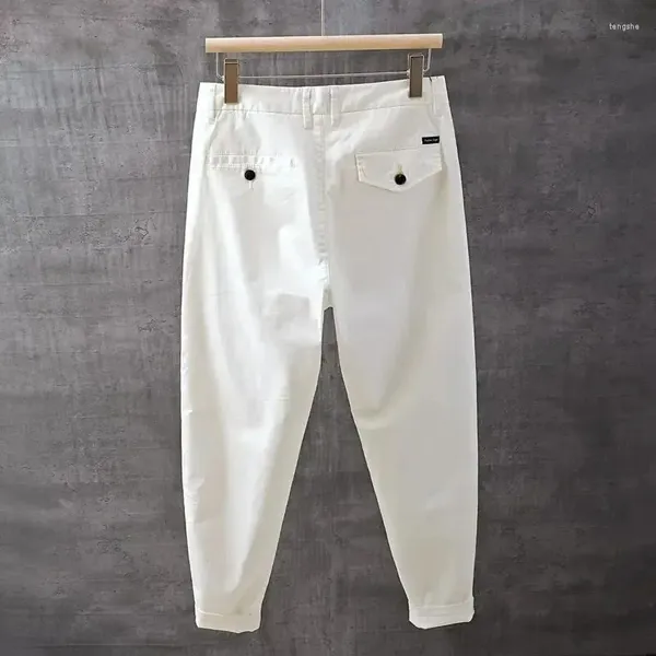 Calças masculinas homens roupas 2023 outono verão branco baggy casual homme sênior sentido fresco nove pontos coreano