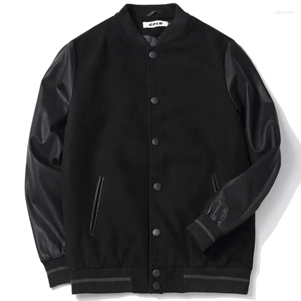 Мужские куртки Школьная форма Мужчины Черные кожаные рукава Университетская куртка для колледжа Стеганое бейсбольное пальто Letterman Plus Размер S-6XL