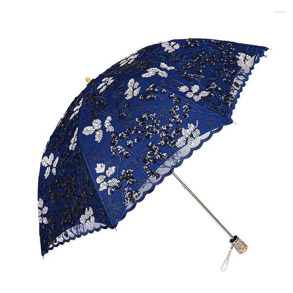 Regenschirme Retro bestickter faltbarer Regenschirm für Damen, luxuriöser Spitzen-UV-Sonnenschutz-Sonnenschirm, winddicht, sonniger Regen-Sonnenschirm