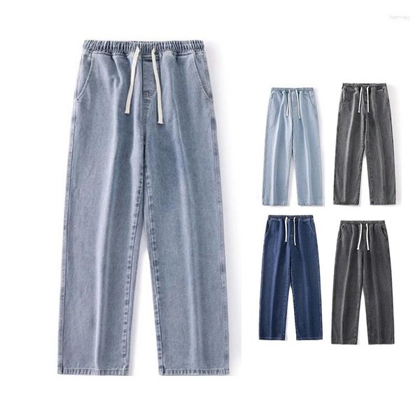 Jeans masculinos verão homens soltos calças jeans baggy cintura elástica perna larga azul preto cinza calças compridas roupas