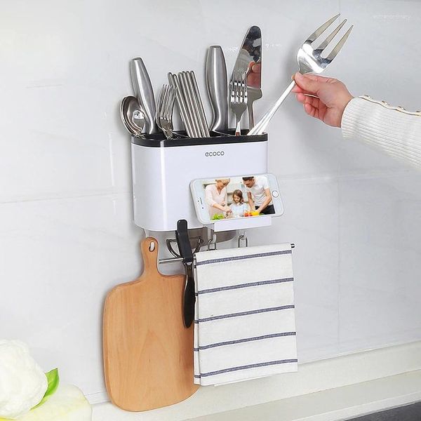 Organizzatore di stoccaggio da cucina Scolapiatti Scolapiatti Roba Bacchette Coltello Cellulare Portasciugamani in acciaio inossidabile Ganci spostati