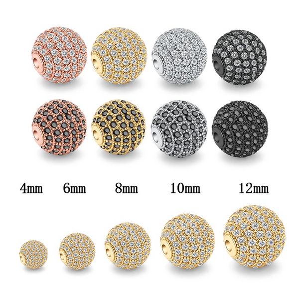 4 6 8 10 12mm contas de bola de discoteca redondas micro pave aaa zircônia encantos de cobre contas espaçadoras soltas para fazer jóias acessórios moda jóias contas