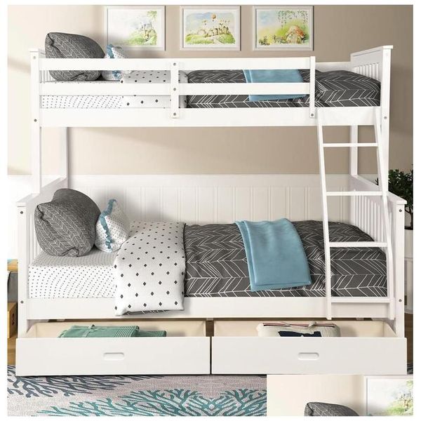 Mobili per camera da letto Us Stock Twin Over Fl Letto a castello con scale Due contenitori Ders Bianco per bambini Adt Lp000065Kaa Drop Delivery Home Gard Dh23J