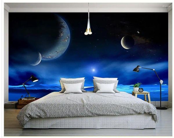 Wallpapers 3d quarto papel de parede decoração de casa murais para viver estrela céu paisagem