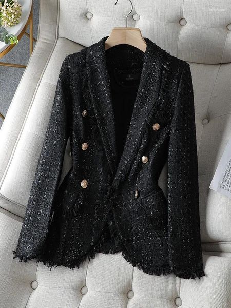 Abiti da donna Moda manica lunga monopetto Blazer casual Donna Donna Autunno Inverno Nero Bianco Giacca con bottoni scozzesi