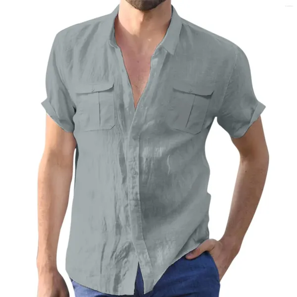 Magliette da uomo Casual da uomo in tinta unita con doppia tasca manica corta elegante colletto rovesciato camicia con bottoni formale