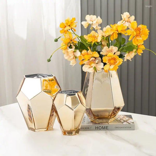 Vasen Licht Luxus Galvanisiertes Glas Nordic Stil Kreative Desktop Arbeitsplatte Vase Dekoration Haushaltsprodukte