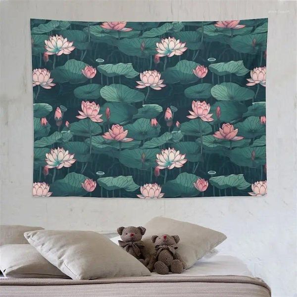 Tapeçarias abstrata aquarela flor de lótus tapeçaria - suspensão de parede para decoração de casa na sala de estar ou no quarto