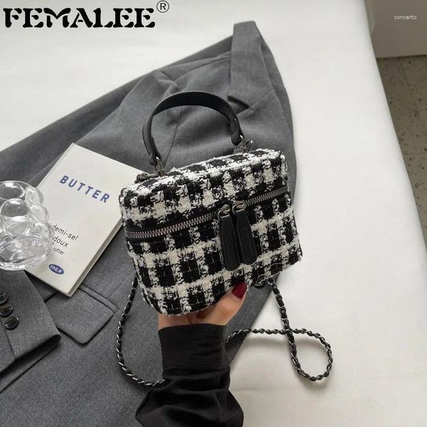 Сумки на плечо FEMALEE, женские шерстяные дизайнерские сумки через плечо для женщин, 2023, модная маленькая сумка-ведро, клетчатая твидовая сумка