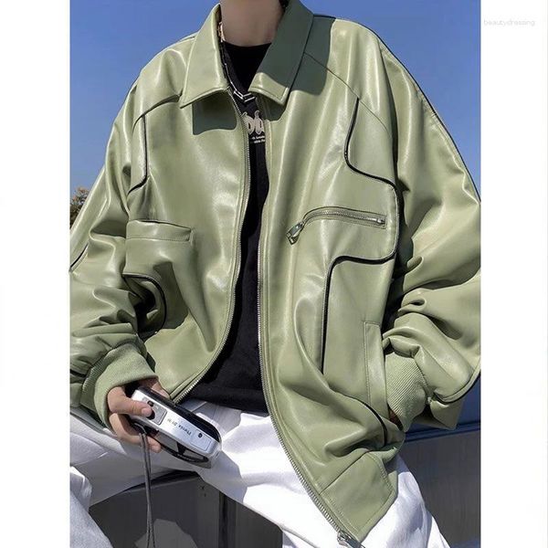 Herrenjacken American Retro Motorrad Lederjacke Männlicher Pilot Y2K Street Fashion Punk Lose Revers Lässiger PU-Mantel