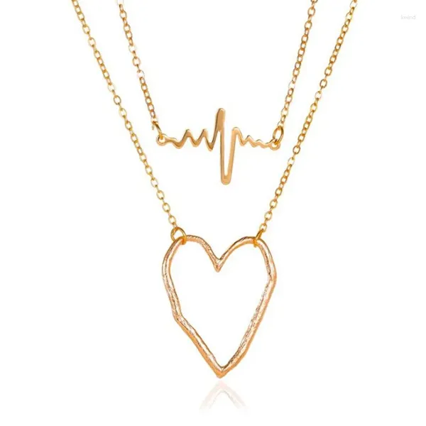 Anhänger Halsketten Trendy Doppelschichtige Herzschlag Herz Halskette Einzigartige EKG Frequenz Schlüsselbein Kette Für Frauen Weibliche Schmuck