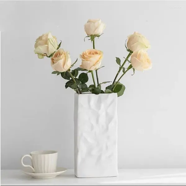 Vasi Premium Sense Vaso di fiori idroponici semplice crema pieghettata sacchetto di carta disposizione decorazione soggiorno