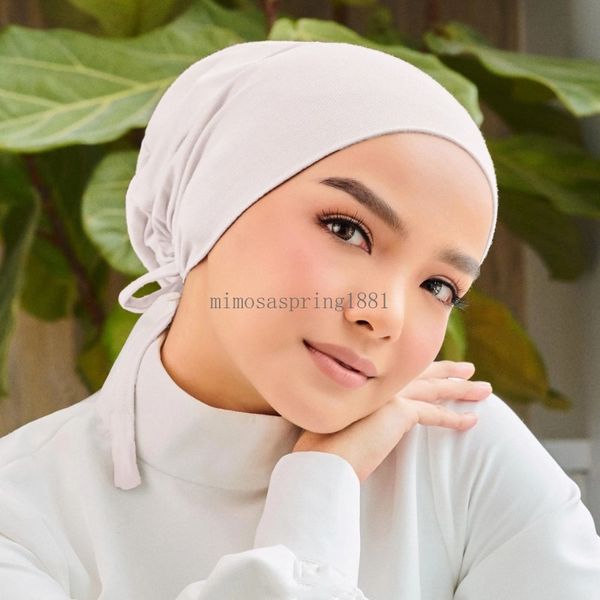 Modal Untertuch Frauen Muslimischen Inneren Hijab Ninja Hut Spitze Up Tie Zurück Kopftuch Motorhaube Turban Kappe Jersey Schal Hut Turbante mujer