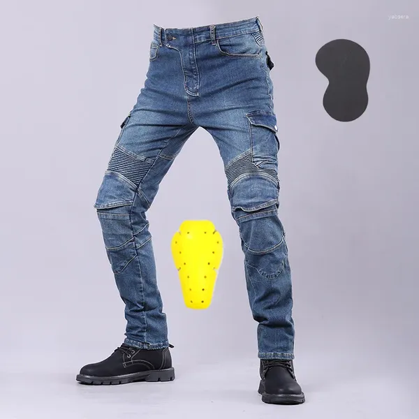 Jeans masculinos inverno equitação motocicleta calças de carga masculino ao ar livre moto equipamentos de proteção com quadril joelho calças compridas