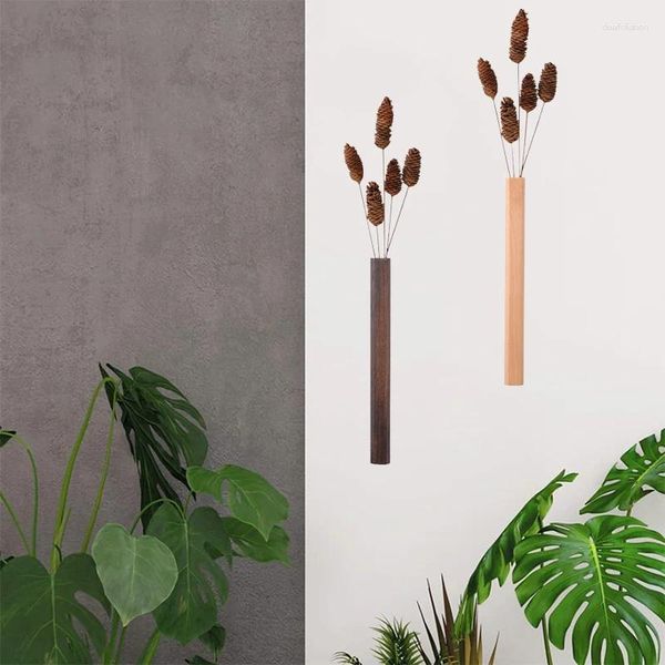 Vasen, minimalistische längliche Vase, Buchenholz, Wandbehang, Hydrokultur-Blumentopf, Wohnzimmer-Dekoration, kreative Streifenleiste