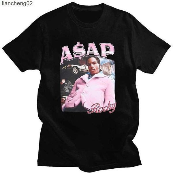 Erkek Tişörtler Erkek Tişörtler ASAP Rocky Portre Grafik Estetik T-Shirts Hip Hop Pamuk Kısa Kollu Çift T2370