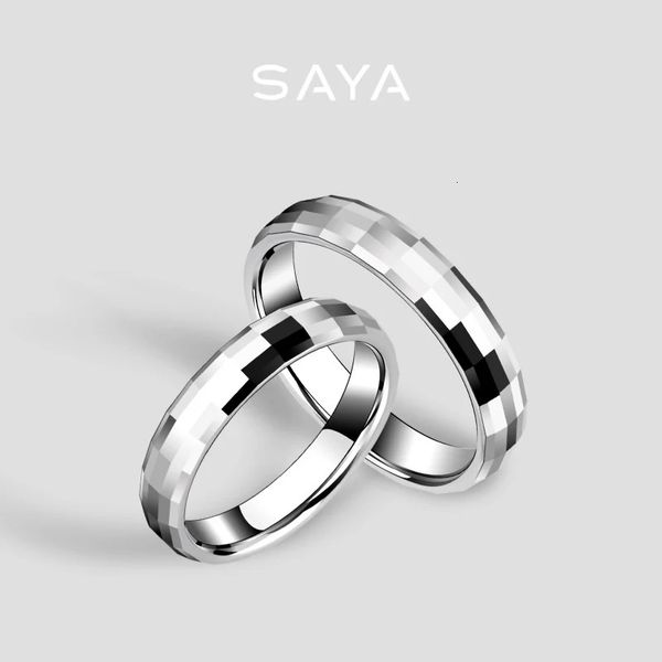 Anéis de casamento casal carboneto de tungstênio para homens e mulheres facetadas joias românticas faixa de presente nome gravado personalizado 231030