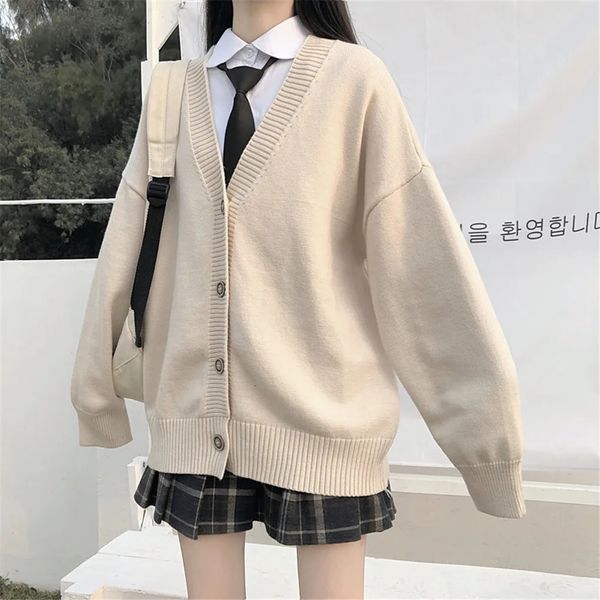 Женские вязаные футболки, корейский японский свитер, женская верхняя одежда, свитер, пальто, школьная форма, японская мода, свободный кардиган с v-образным вырезом для колледжа 231030