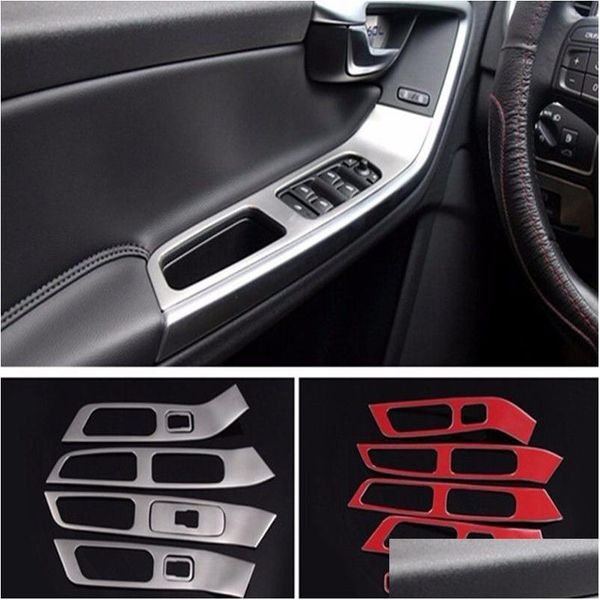 Altri accessori interni 7 pezzi in acciaio inox porta bracciolo pannello decorazione finestra vetro sollevatore cornice cornice per Voo Xc60 S60 V60 auto Dhkw6